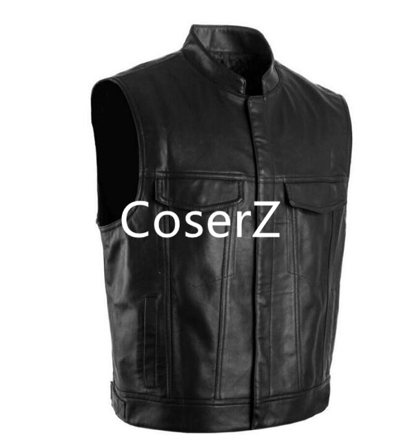 Sons Of Anarchy Black Motorcycle Vest Jacket Leather Vest Black Punk Vest Cosplay Costume