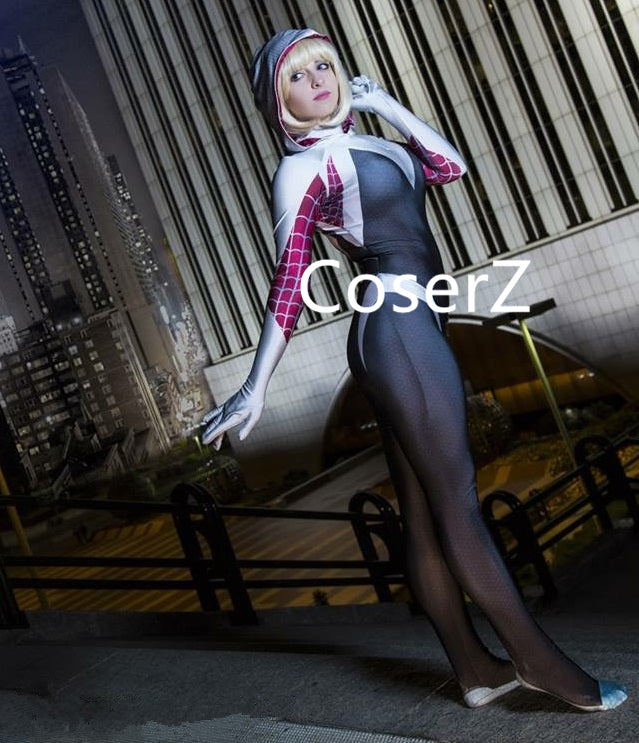 Spider Gwen Stacy Costume Spandex Zentai Spiderman Cosplay Costume 3D –  Coserz