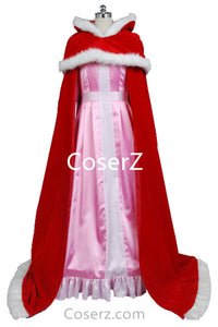 Beauty and The Beast Princess Belle Pink Dress Christams Cloak Cosplay Costume