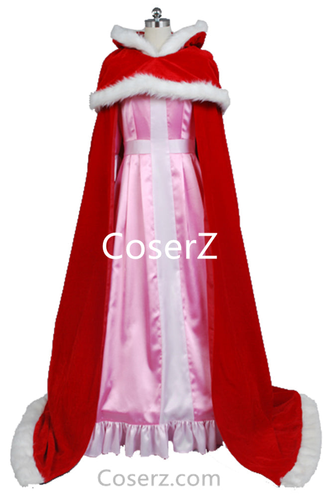 Beauty and The Beast Princess Belle Pink Dress Christams Cloak Cosplay Costume