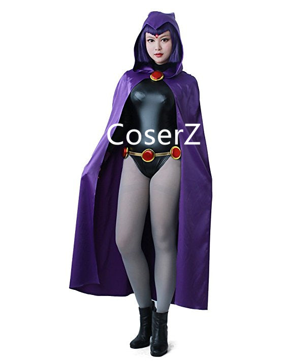 Women's Raven Purple Cloak Black Jumpsuit Cosplay Costume