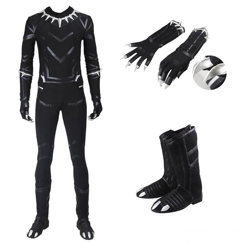 Captain America Civil War Black Panther T'Challa Cosplay Costume with Boots