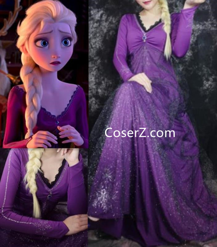 Frozen 2 Elsa Ahtohallan Cave Queen White Gown Cosplay Costume