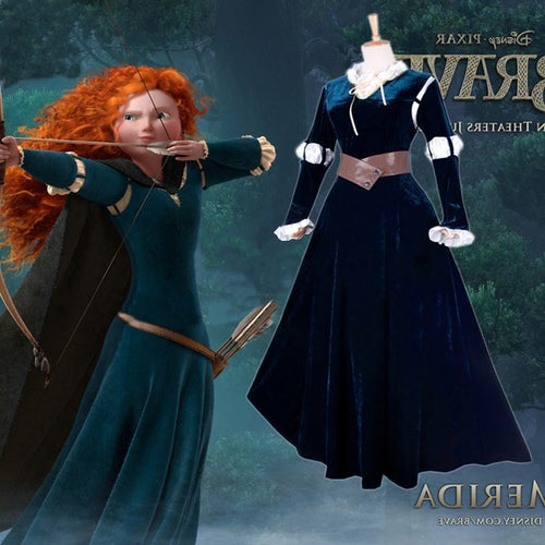 Brave Costume, Merida Costume, Merida Dress with Black Cape