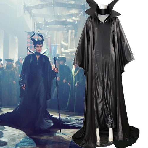 Maleficent Costume Angelina Jolie Black Witch Cloak Dress Cosplay Costume