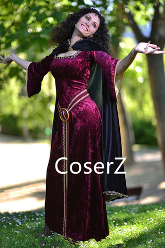 Tangled Mother Gothel Costume,Mother Gothel Cosplay Dress with Cape